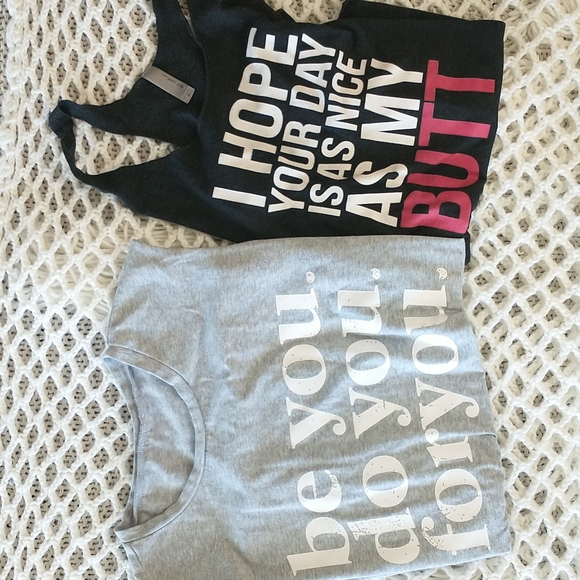 Tops - 2 Running Workout Yoga Tanks and Muscle Tee Bundle Black and Grey M/L